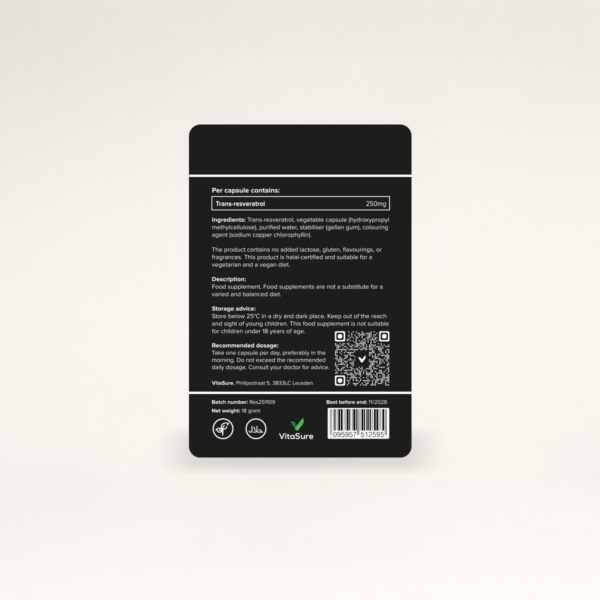 Trans resveratrol label VitaSure