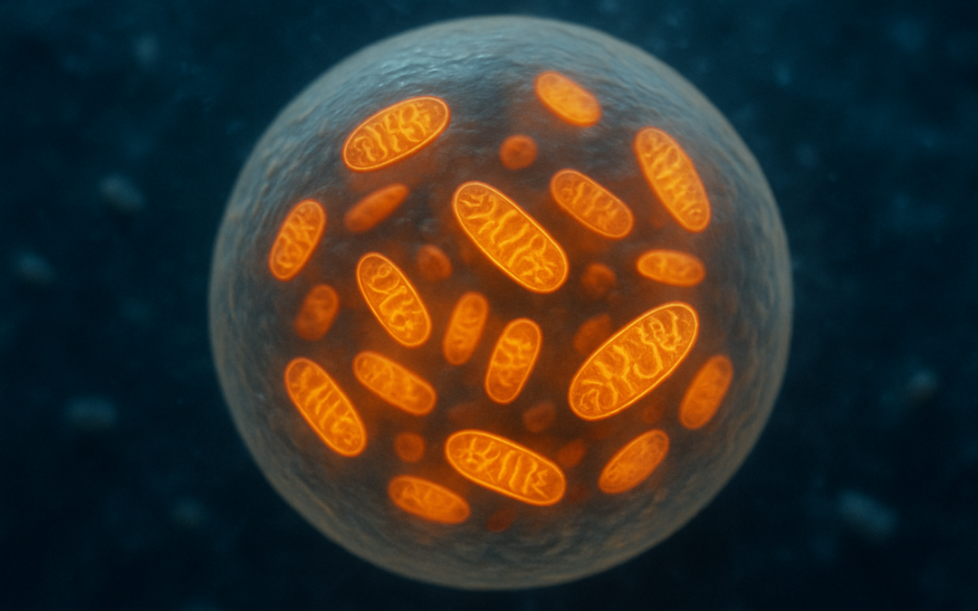 Cel met actieve mitochondriën als illustratie van lage NAD+ niveaus symptomen en cel-energie