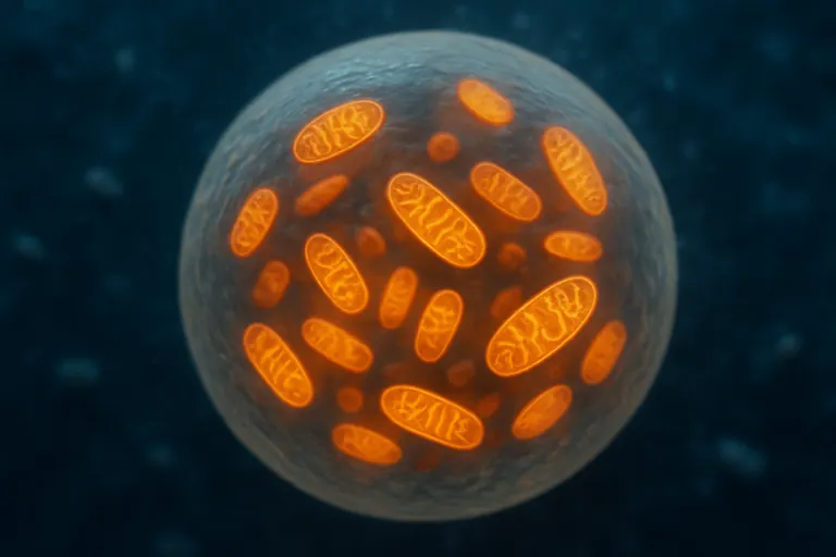 Cel met actieve mitochondriën als illustratie van lage NAD+ niveaus symptomen en cel-energie