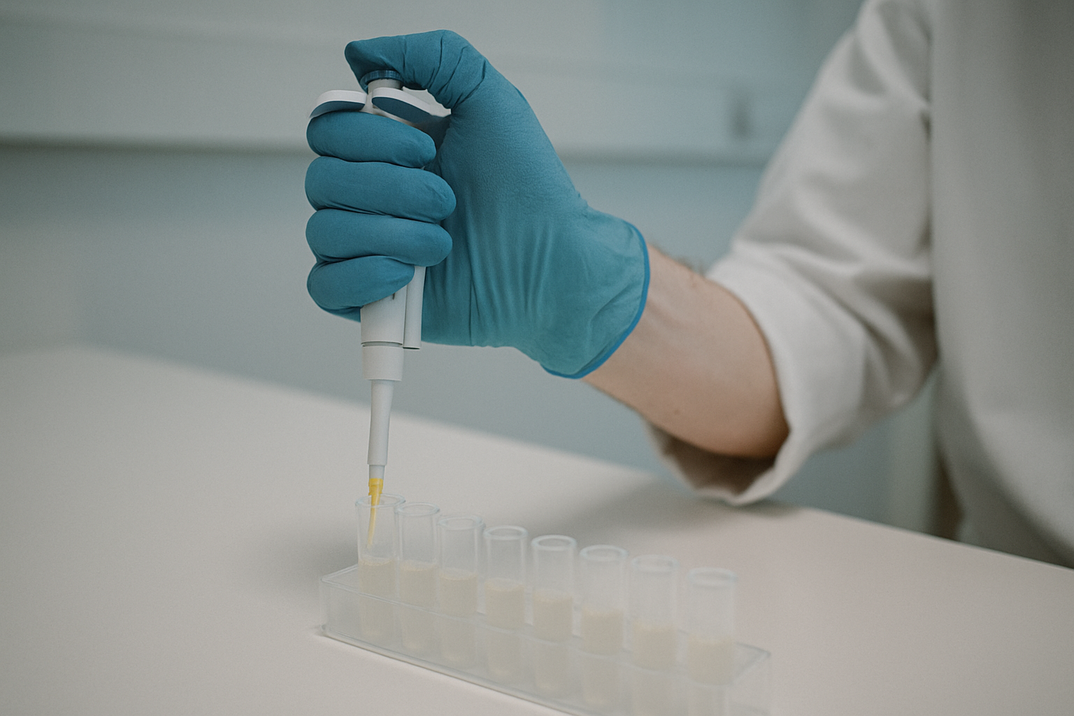 Laboratoriumtest met pipet en buisjes symboliseert hoe een biologische leeftijdstest werkt