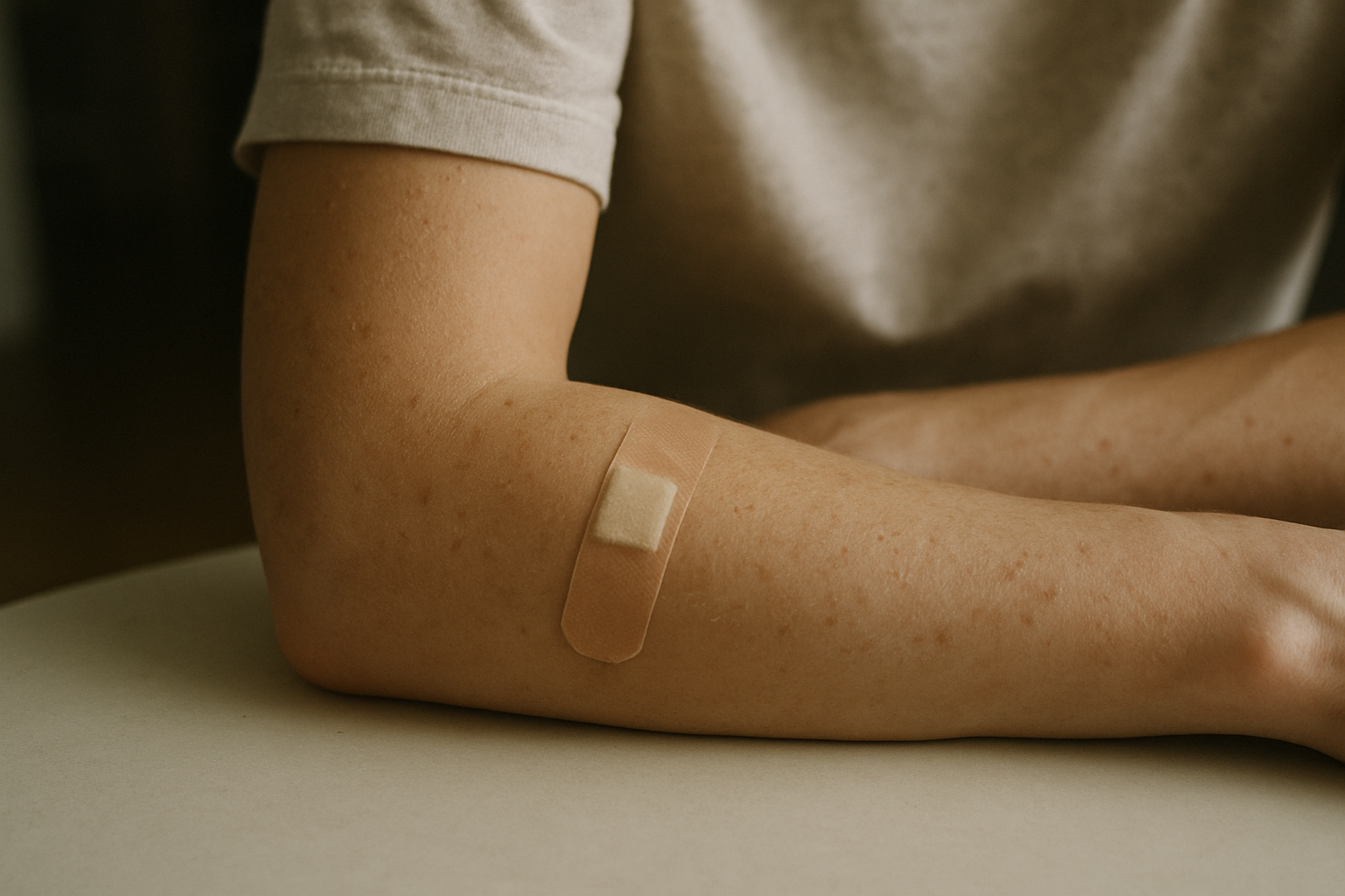 Arm met pleister na een bloedafname voor een biologische leeftijd bloedtest