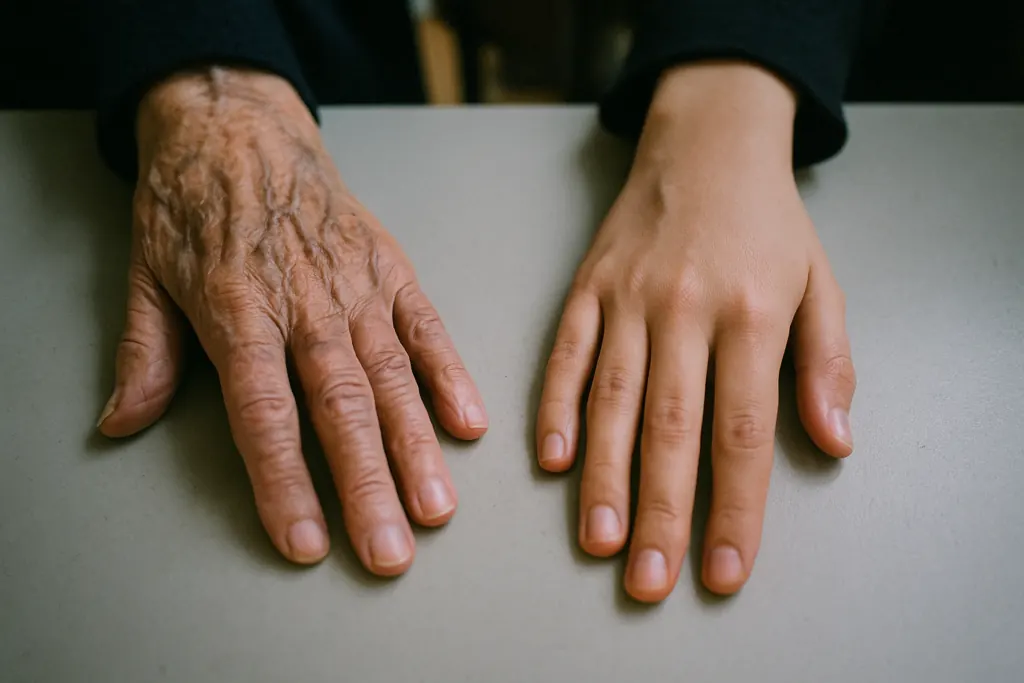 Biologische leeftijd versus chronologische leeftijd: twee handen die het verschil in veroudering tonen