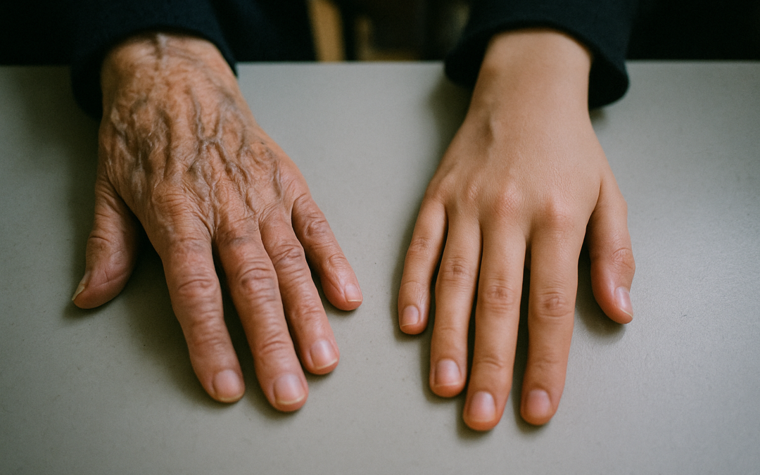 Biologische leeftijd versus chronologische leeftijd: twee handen die het verschil in veroudering tonen