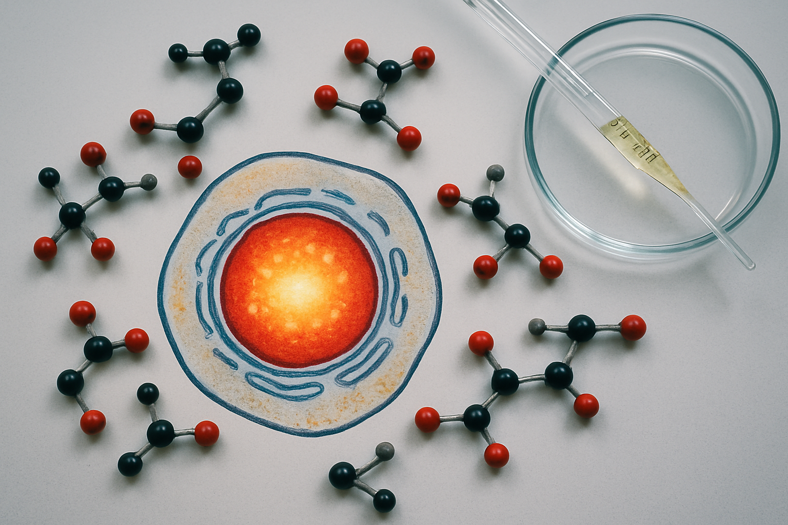 Celstructuur en polyfenolmoleculen die de gezondheidsvoordelen van resveratrol op celniveau illustreren