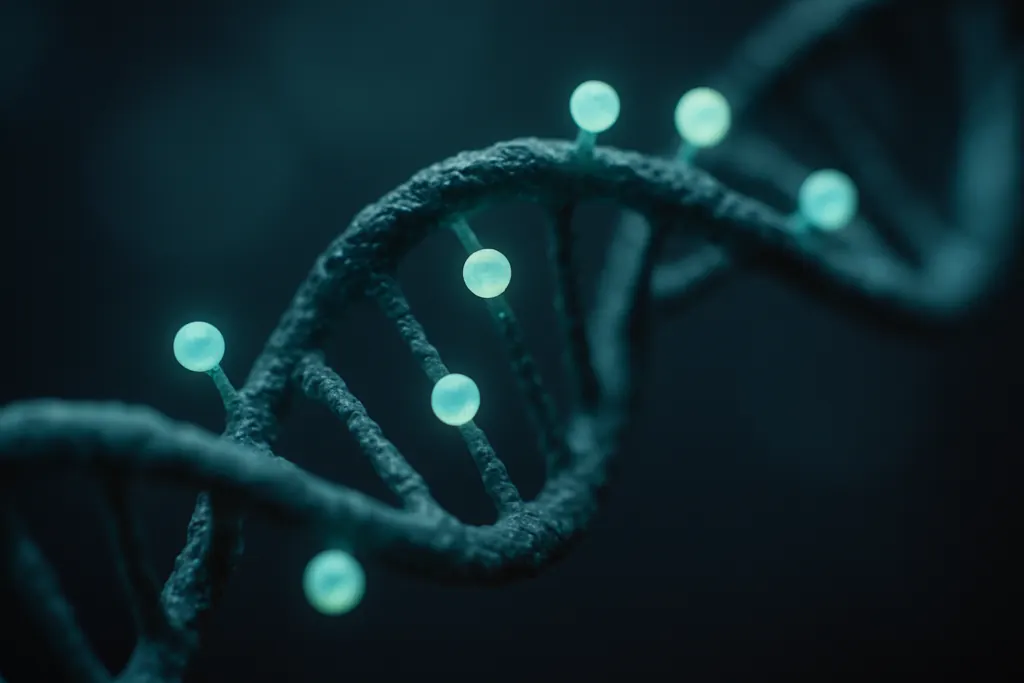 DNA-streng met methylgroepen die de methylatie-cyclus visualiseren als sleutel tot gezond ouder worden