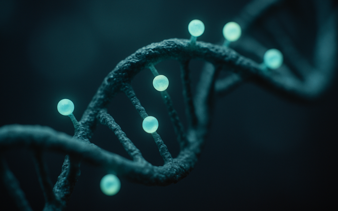DNA-streng met methylgroepen die de methylatie-cyclus visualiseren als sleutel tot gezond ouder worden