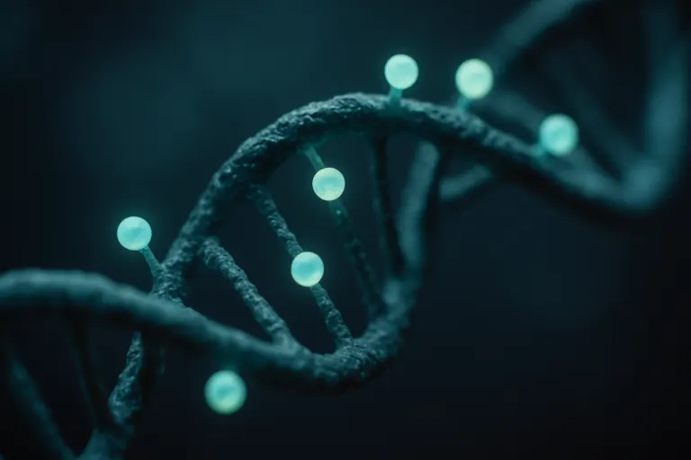 DNA-streng met methylgroepen die de methylatie-cyclus visualiseren als sleutel tot gezond ouder worden