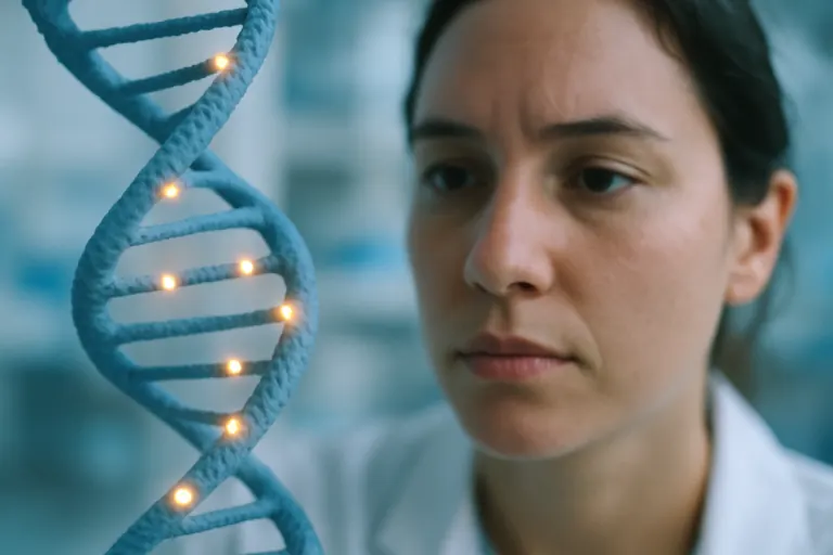 Epigenetische leeftijdstest: DNA-streng met methylatiepatronen die biologische leeftijd weergeven