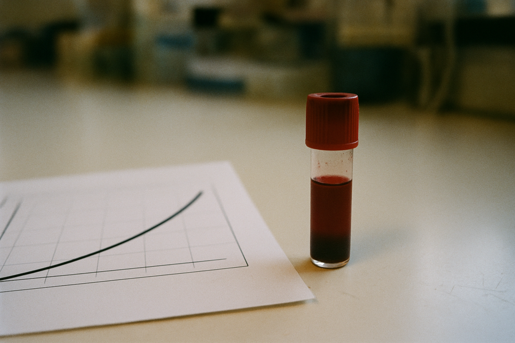 HbA1c bloedtest op laboratoriumtafel met grafiek van bloedsuikerwaarden over tijd