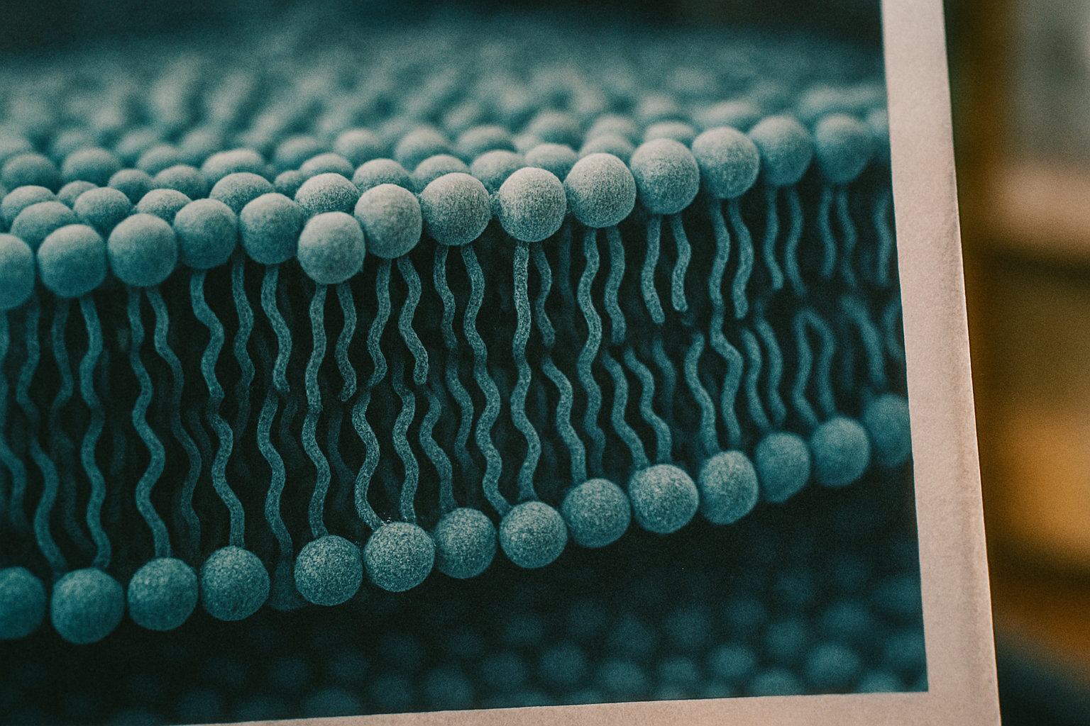 Illustratie van een celmembraan met omega-3 vetzuren EPA en DHA ingebouwd