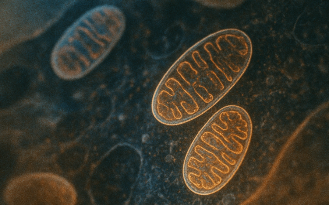 Illustratie van mitochondriën in een menselijke cel, symbool voor NAD+ en NMN-suppletie