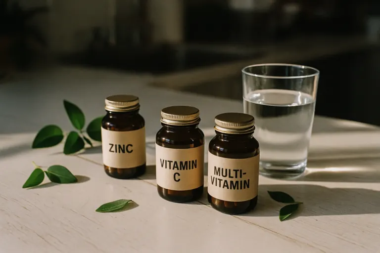 Longevity stack voor beginners met NMN, resveratrol en TMG supplementen op een witte ondergrond