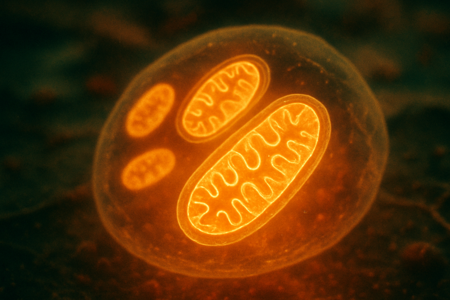 Mitochondriën in een cel die NAD+ aanmaken, relevant voor NMN en longevity supplementen