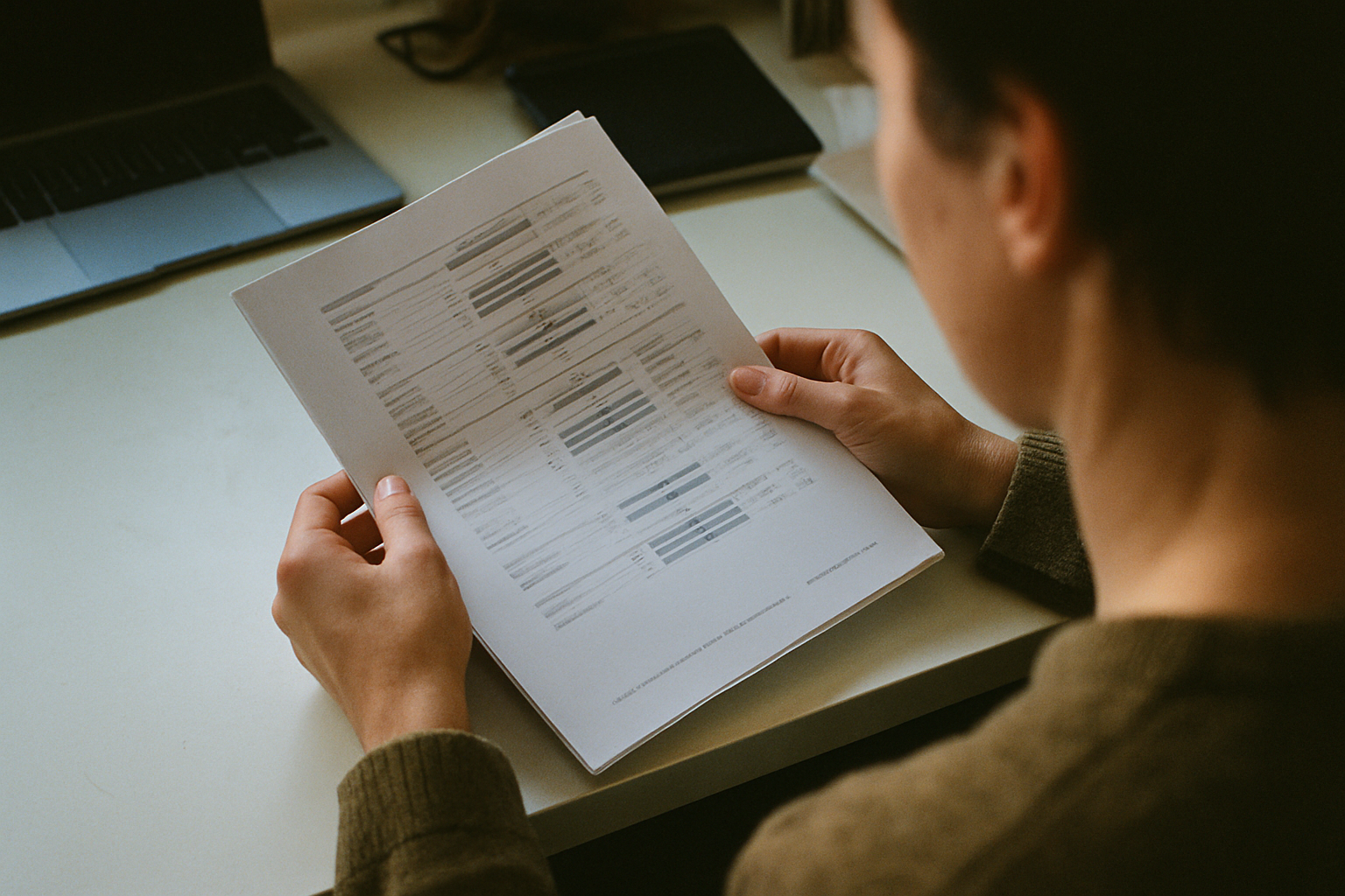 Persoon bekijkt uitslagen van hormoontest met referentiewaarden