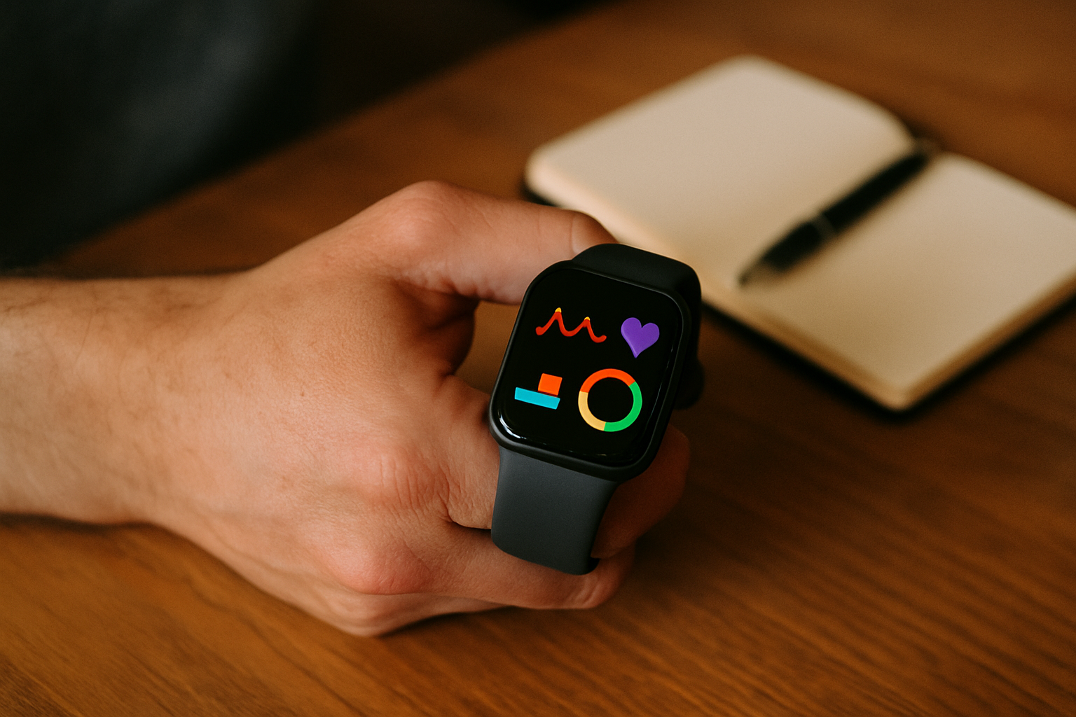 Smartwatch en dagboek voor het bijhouden van gezondheidsdata tijdens een NMN-experiment