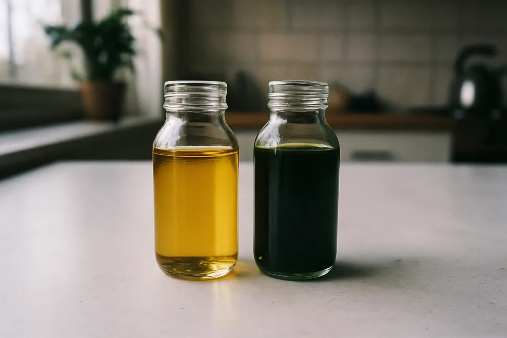 Vergelijking visolie en algenolie als omega-3 bronnen in glazen flesjes