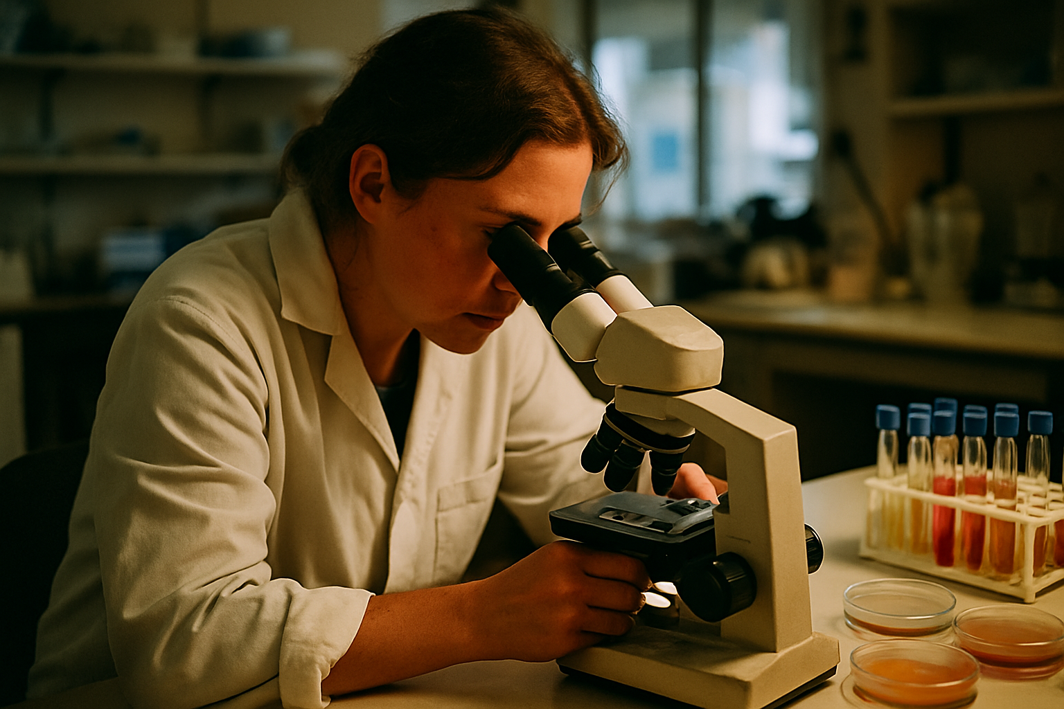 Wetenschapper in laboratorium onderzoekt spermidine en celveroudering onder microscoop