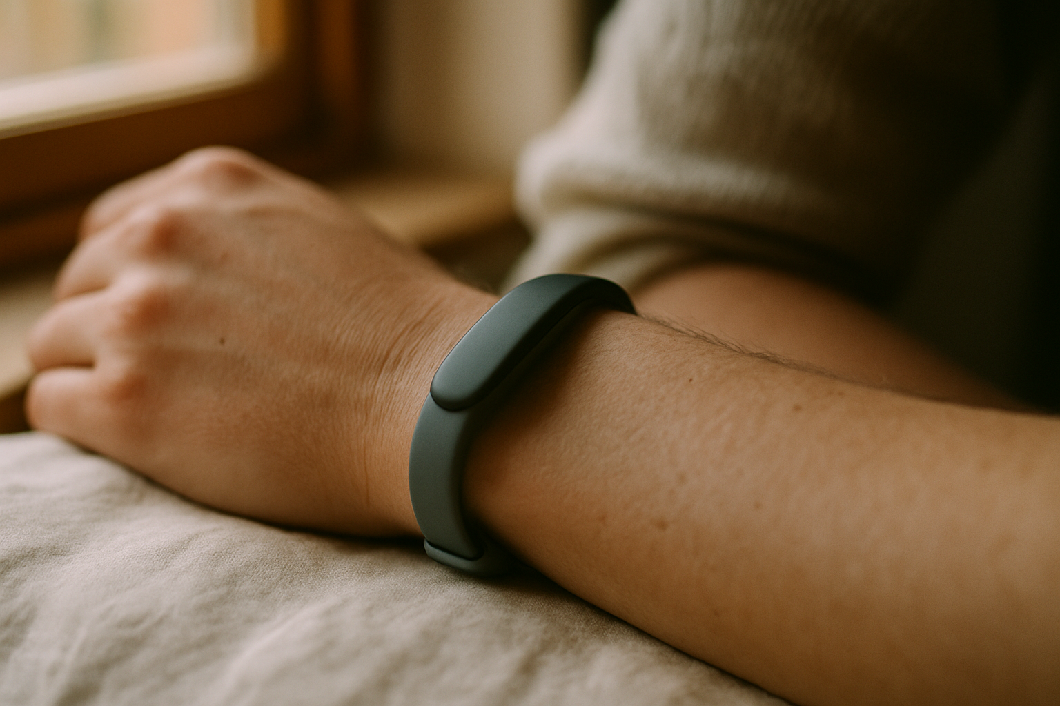 Whoop 5.0 om de pols gedragen met minimalistisch design en comfortabele siliconen band